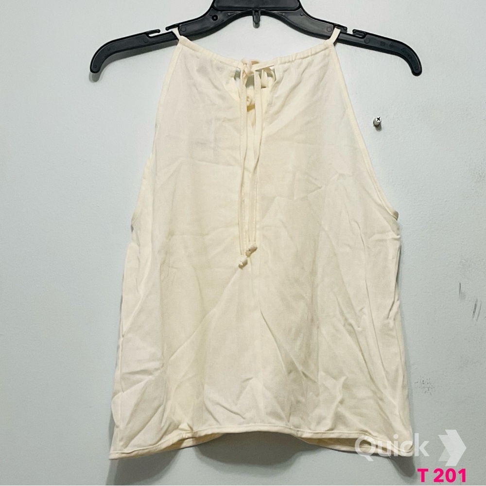 XS - NWT Express Linen-Blend Tie Halter Neck Pleated Split Hem Top - Picture 6 of 7